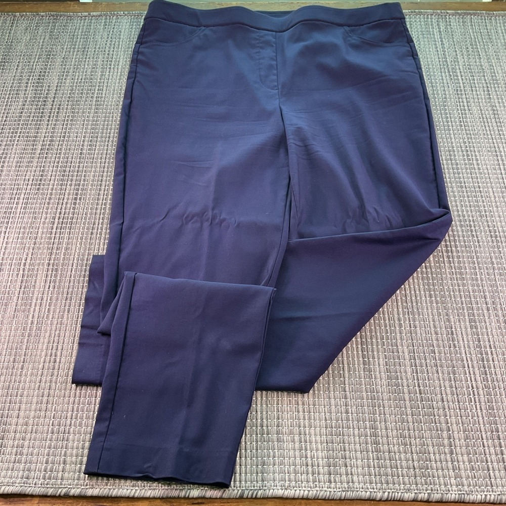 Alfred Dunner Navy Blue Pull On Pants Womens 14 Straight Leg Stretch Pockets